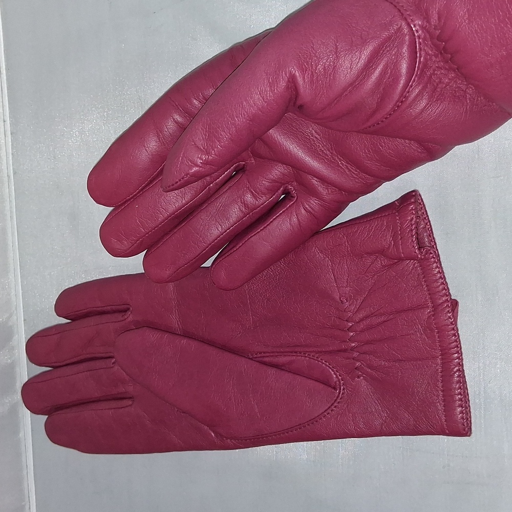 Raspberry colored leather womens gloves